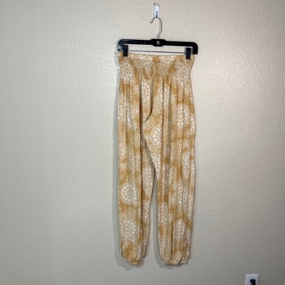 Lotus and Luna Pants Womens Small Harem Jogger Pull On BOHO Yellow White - Picture 1 of 4